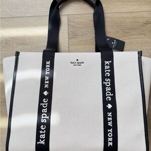 kate spade Cream Canvas Tote with Black Logo Straps